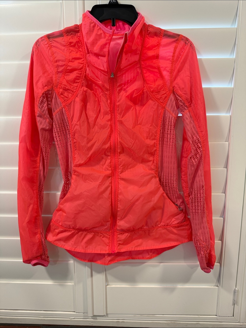 lululemon athletica Neon Coral Athletic Mesh-Panel Bomber Jacket